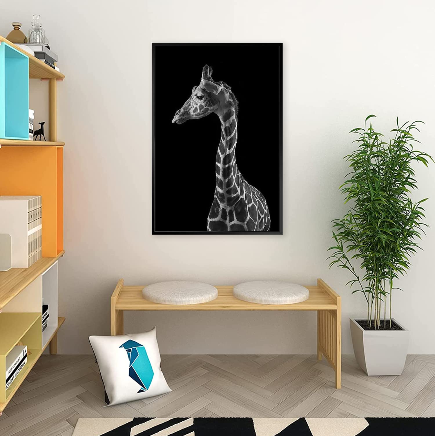 Amazon.co.jp: 絵画 白黒のキリンですインテリア 絵画 动物アート